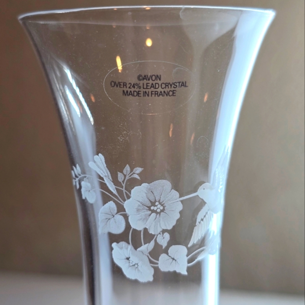 Vintage Avon Hummingbird Vase - Over 24% Lead Crystal - Made in France
